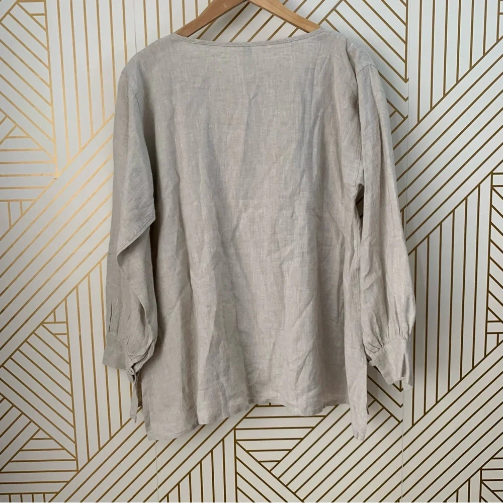 Homefrocks Linen Embroidered blouse tunic top  Lagenlook floral flowers boho 8 - Picture 8 of 10